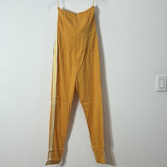 Uniq Yellow Strapless Zipper Back Ankle Length Romper w/Side Stripes LARGE NEW - Picture 7 of 8